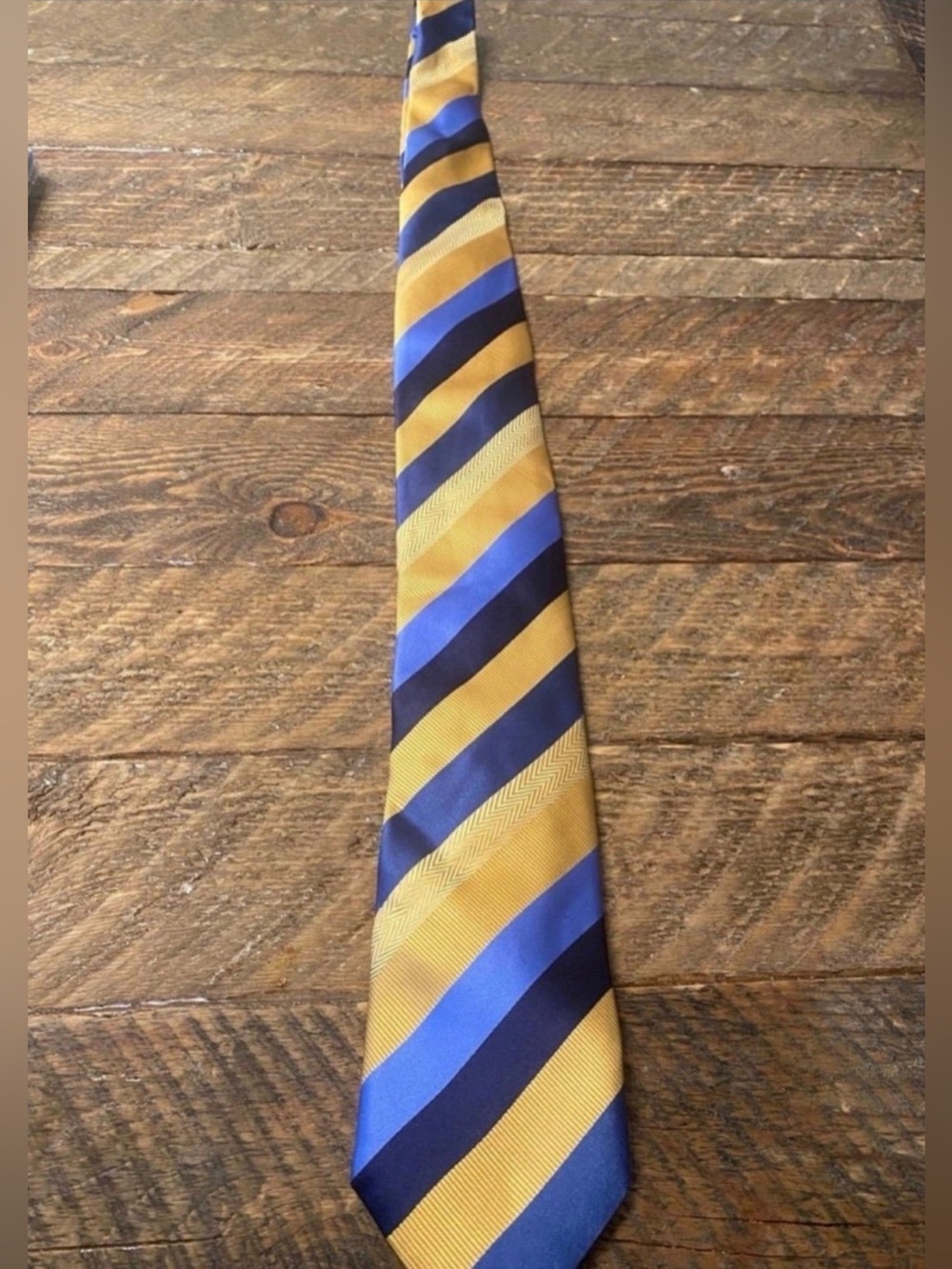 Brand New Striped Blue and Gold Men’s Silk Tie